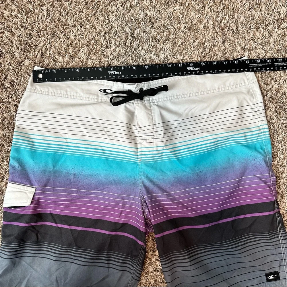 O'Neill Men's Striped Multicolored Swim Shorts Blue Purple Gray Surf Beach Wear